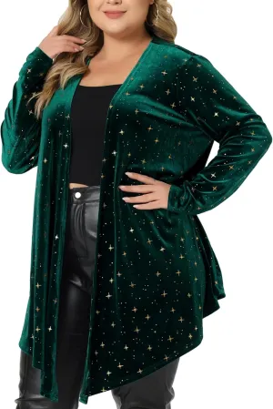 Agnes Orinda Women's Plus Size Cardigans Open Front Draped Shiny Party Velvet Cardigan