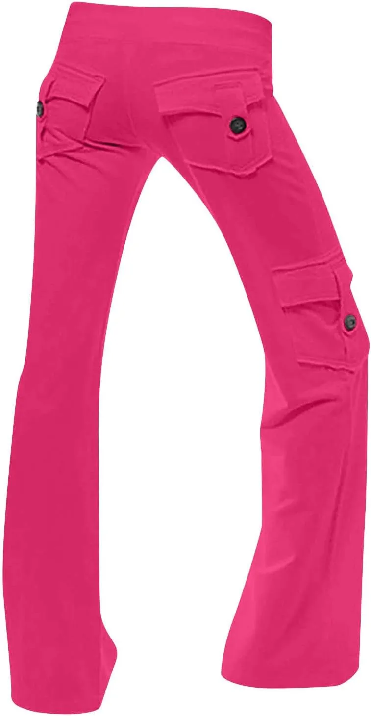 Cargo Yoga Pants for Women Plus Size High Waist Wide Leg Lounge Trousers Bootcut Flare Yoga Pant with Multi Pockets