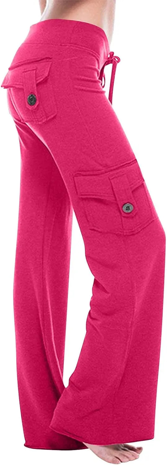 Cargo Yoga Pants for Women Plus Size High Waist Wide Leg Lounge Trousers Bootcut Flare Yoga Pant with Multi Pockets