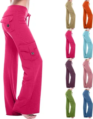 Cargo Yoga Pants for Women Plus Size High Waist Wide Leg Lounge Trousers Bootcut Flare Yoga Pant with Multi Pockets