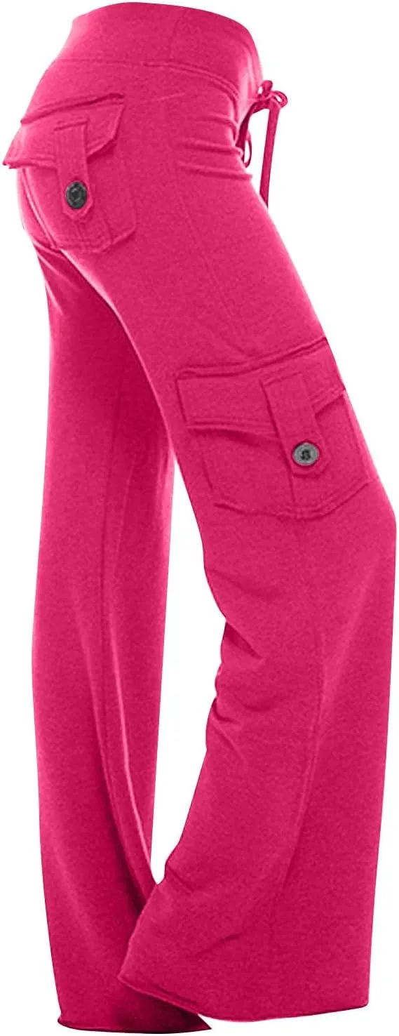 Cargo Yoga Pants for Women Plus Size High Waist Wide Leg Lounge Trousers Bootcut Flare Yoga Pant with Multi Pockets
