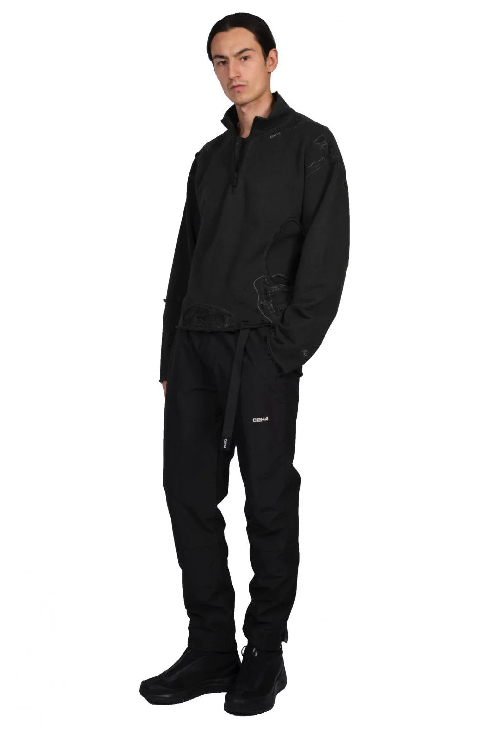 Charcoal Ruin Distressed Zip-Up Crewneck