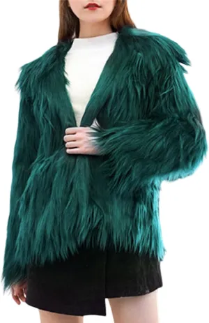 Gihuo Women' s Faux Fur Coat Open Front Long Sleeve Hooded Furry Jacket Warm Outerwear Shaggy Jackets