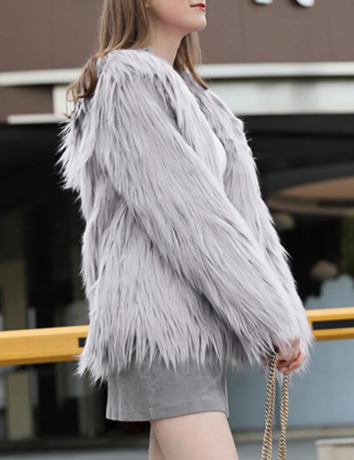 Gihuo Women' s Faux Fur Coat Open Front Long Sleeve Hooded Furry Jacket Warm Outerwear Shaggy Jackets