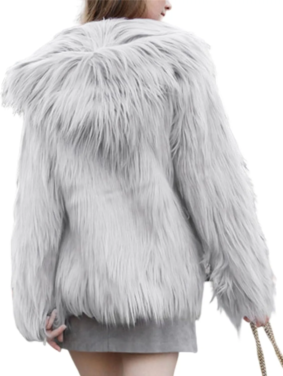 Gihuo Women' s Faux Fur Coat Open Front Long Sleeve Hooded Furry Jacket Warm Outerwear Shaggy Jackets