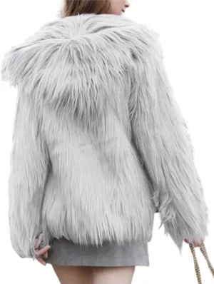 Gihuo Women' s Faux Fur Coat Open Front Long Sleeve Hooded Furry Jacket Warm Outerwear Shaggy Jackets