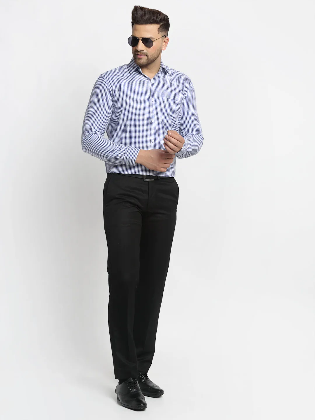Jashvi Blue Men's Cotton Checked Formal Shirt's