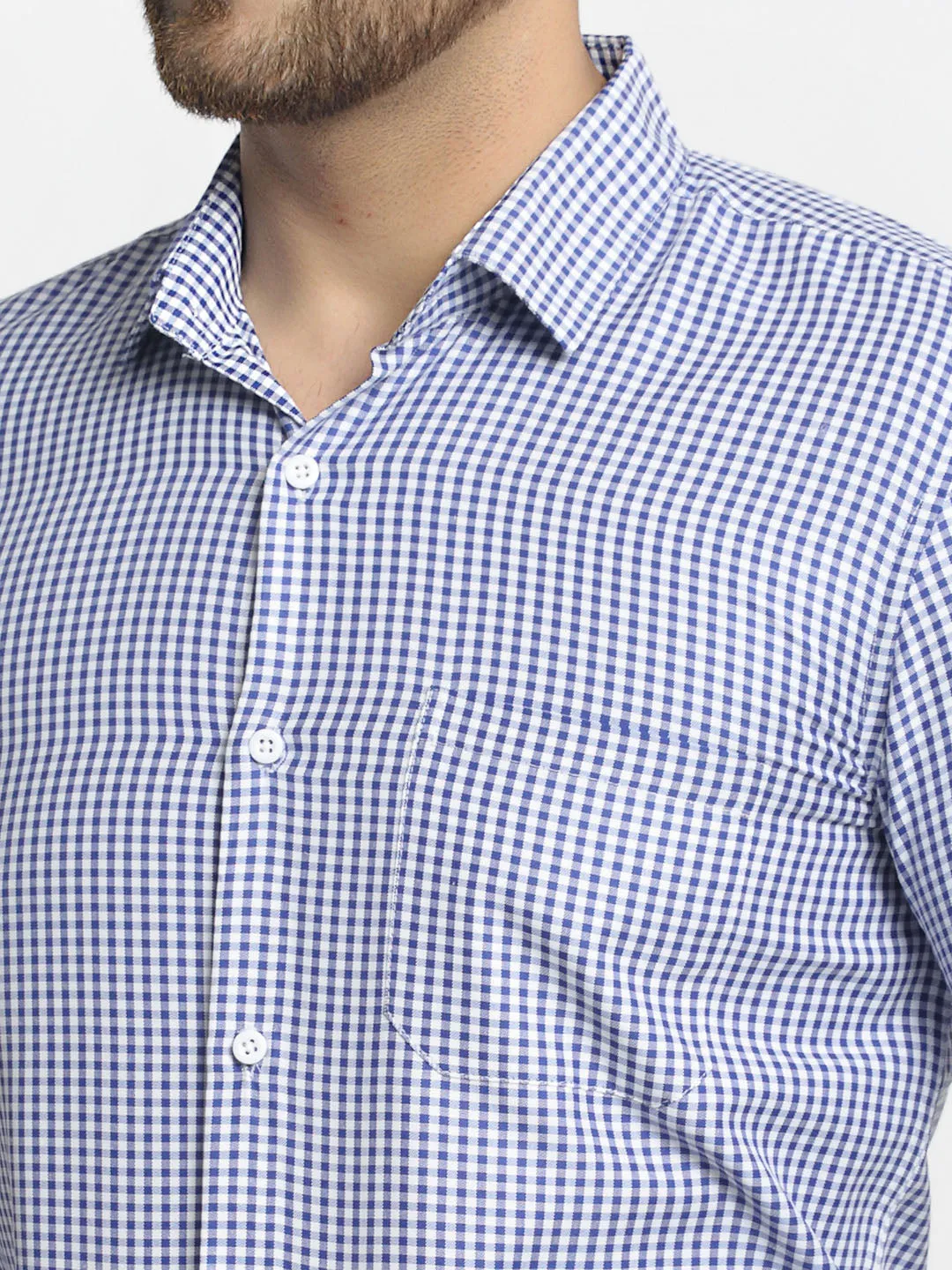 Jashvi Blue Men's Cotton Checked Formal Shirt's
