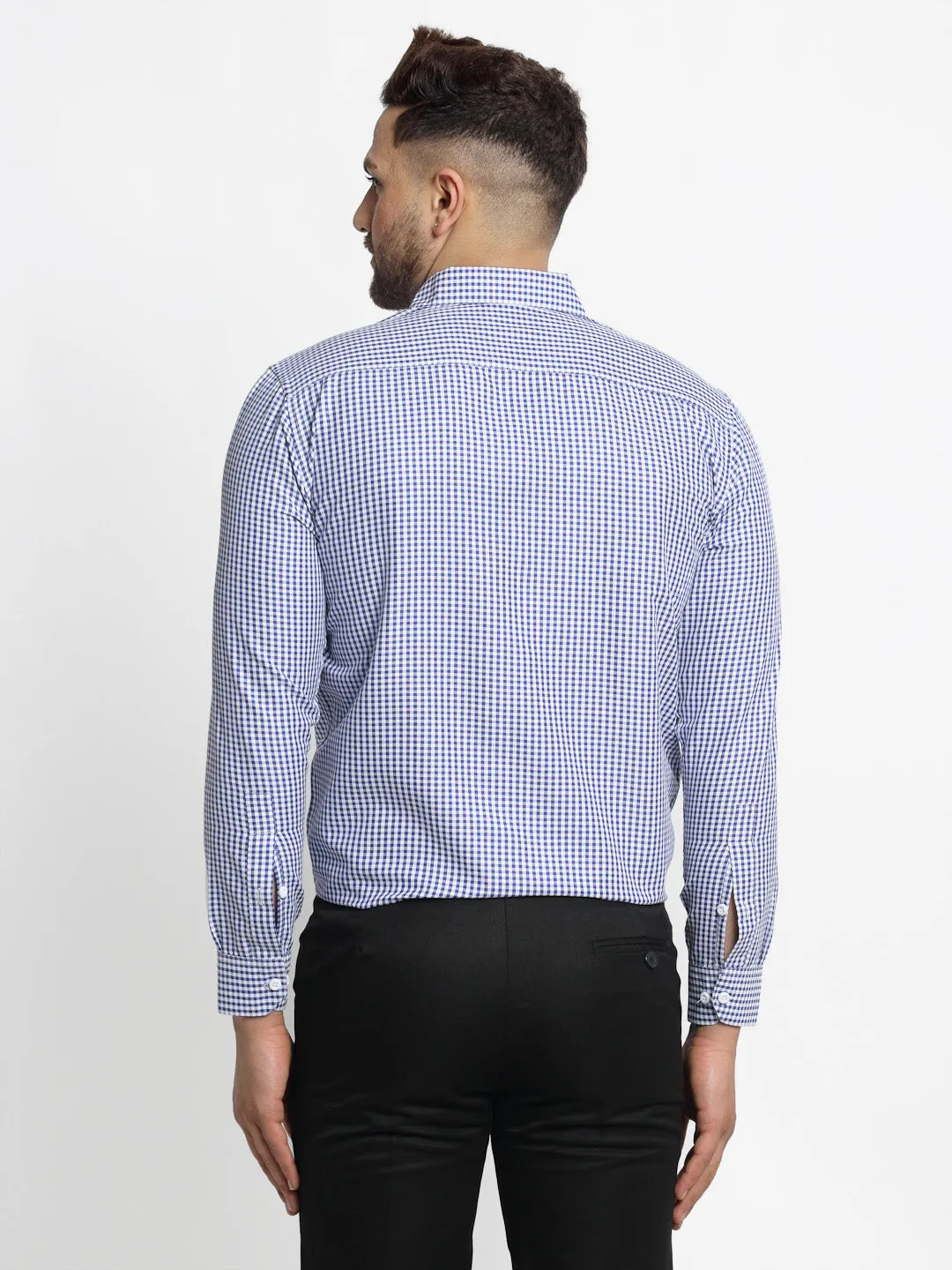Jashvi Blue Men's Cotton Checked Formal Shirt's
