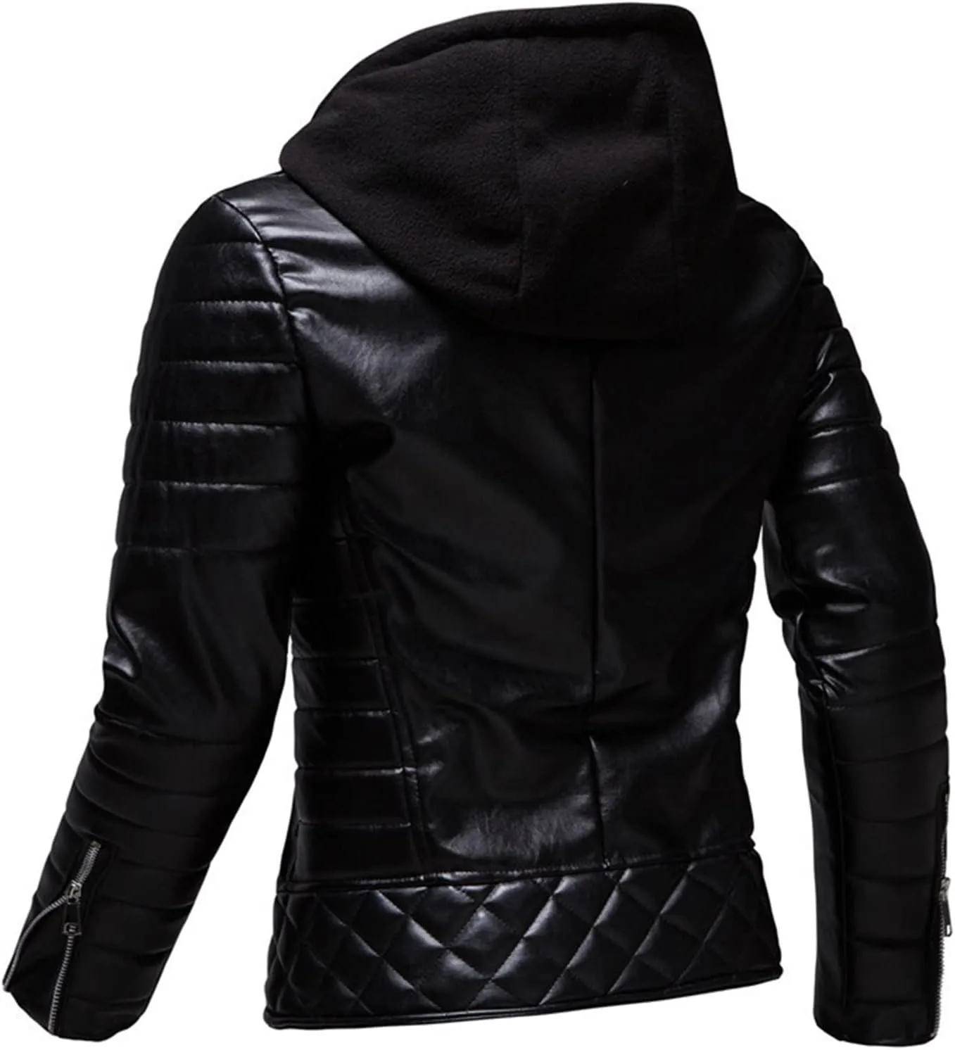 JEsilunmaMY Mens Leather Jackets with Removable Hood Asymmetric Zip Lapel Motorcycle Jacket Slim Fit Moto Biker Bomber Coats