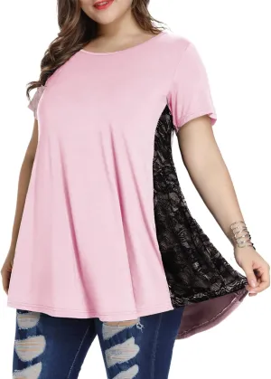 LARACE Plus Size Spring Summer Tunics Tops Short Sleeve Shirts Flowy Lace Tops Wrinkle Free Blouses for Women Dressy Casual