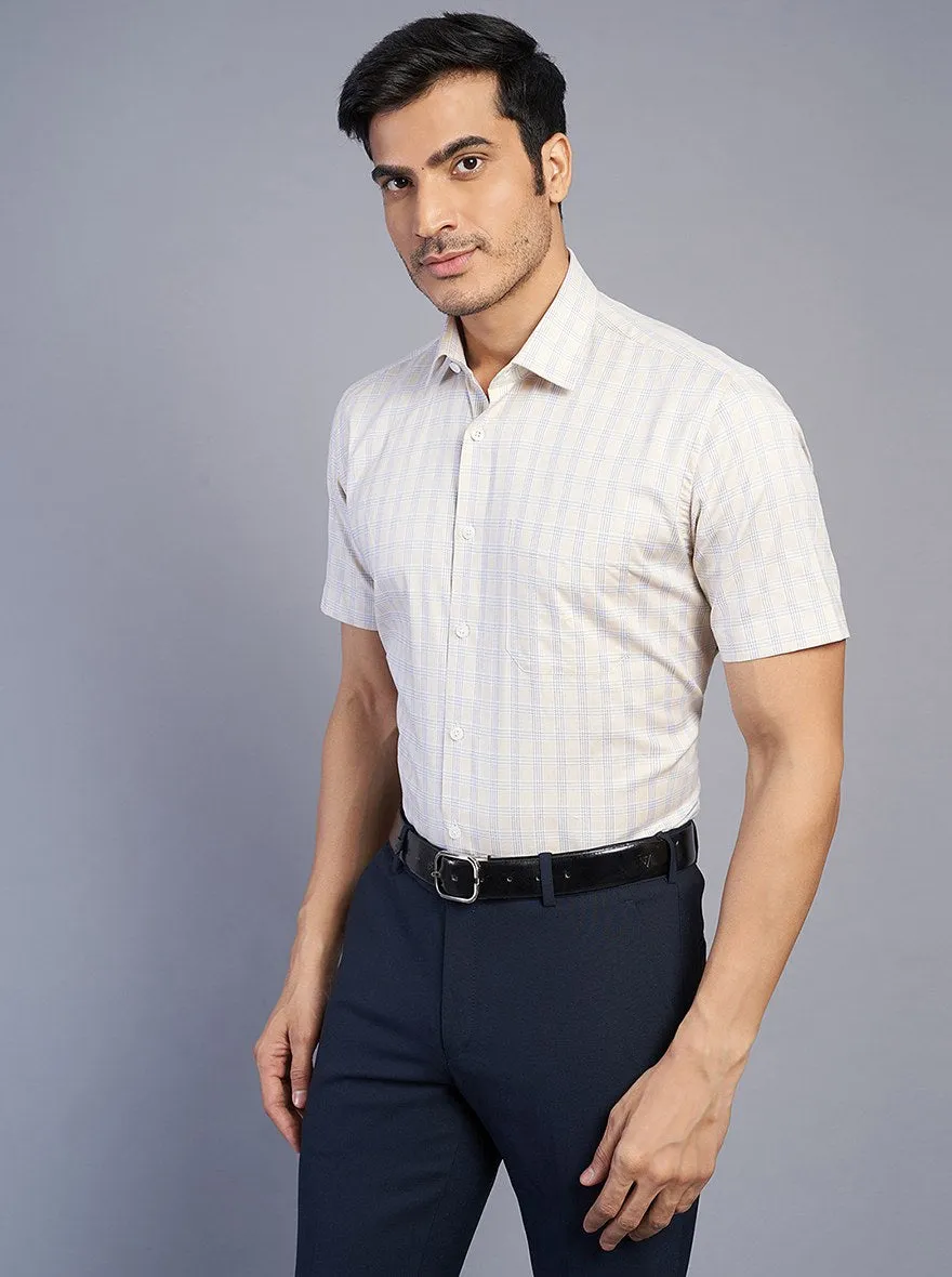 Light Yellow Checked Regular Fit Formal Shirt | JadeBlue