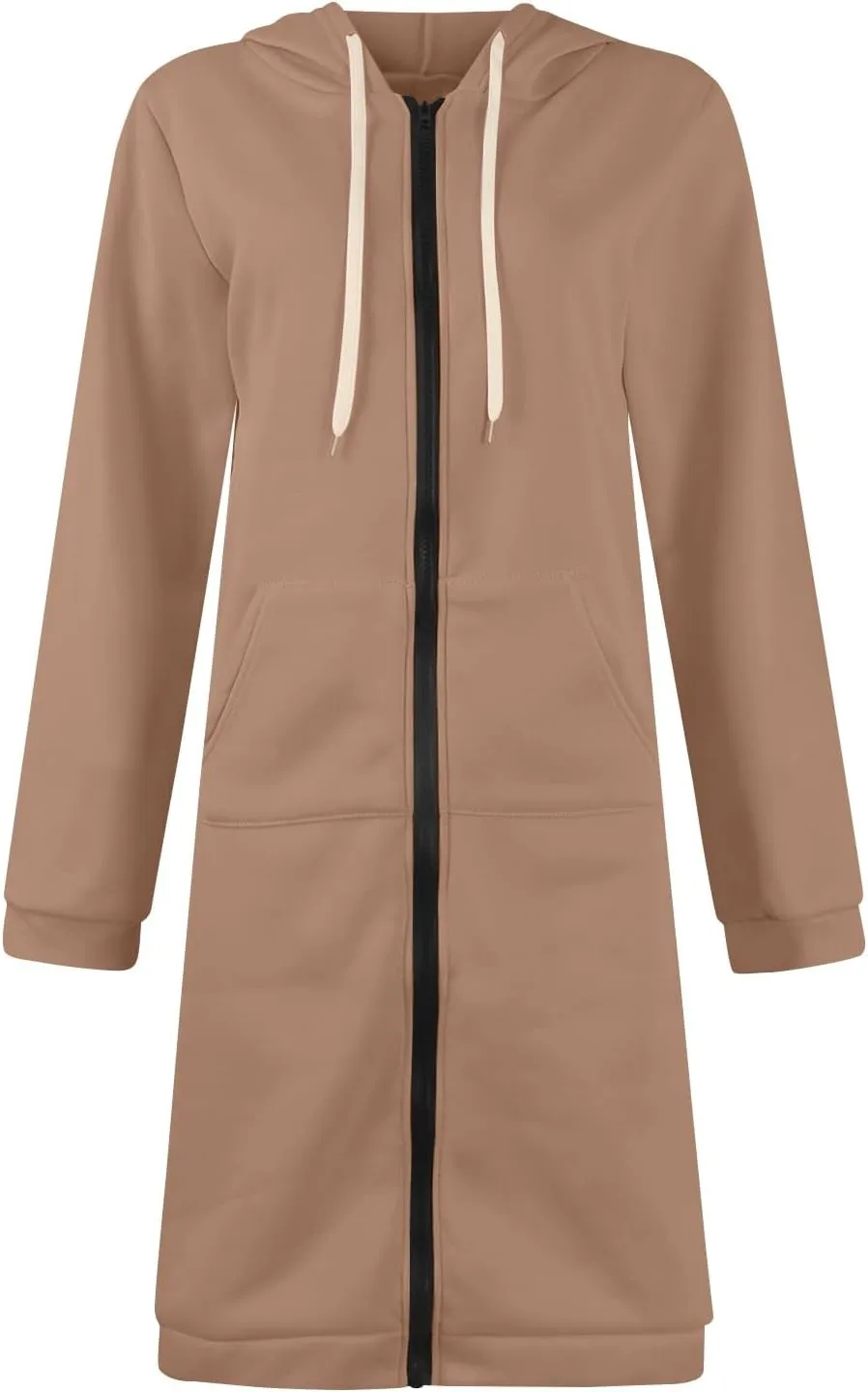 Long Zip Up Hoodie Women Lightweight Cozy Hooded Sweatshirt Jacket Drawstring Open Front Cardigan Hoodies with Pocket