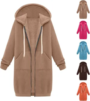 Long Zip Up Hoodie Women Lightweight Cozy Hooded Sweatshirt Jacket Drawstring Open Front Cardigan Hoodies with Pocket