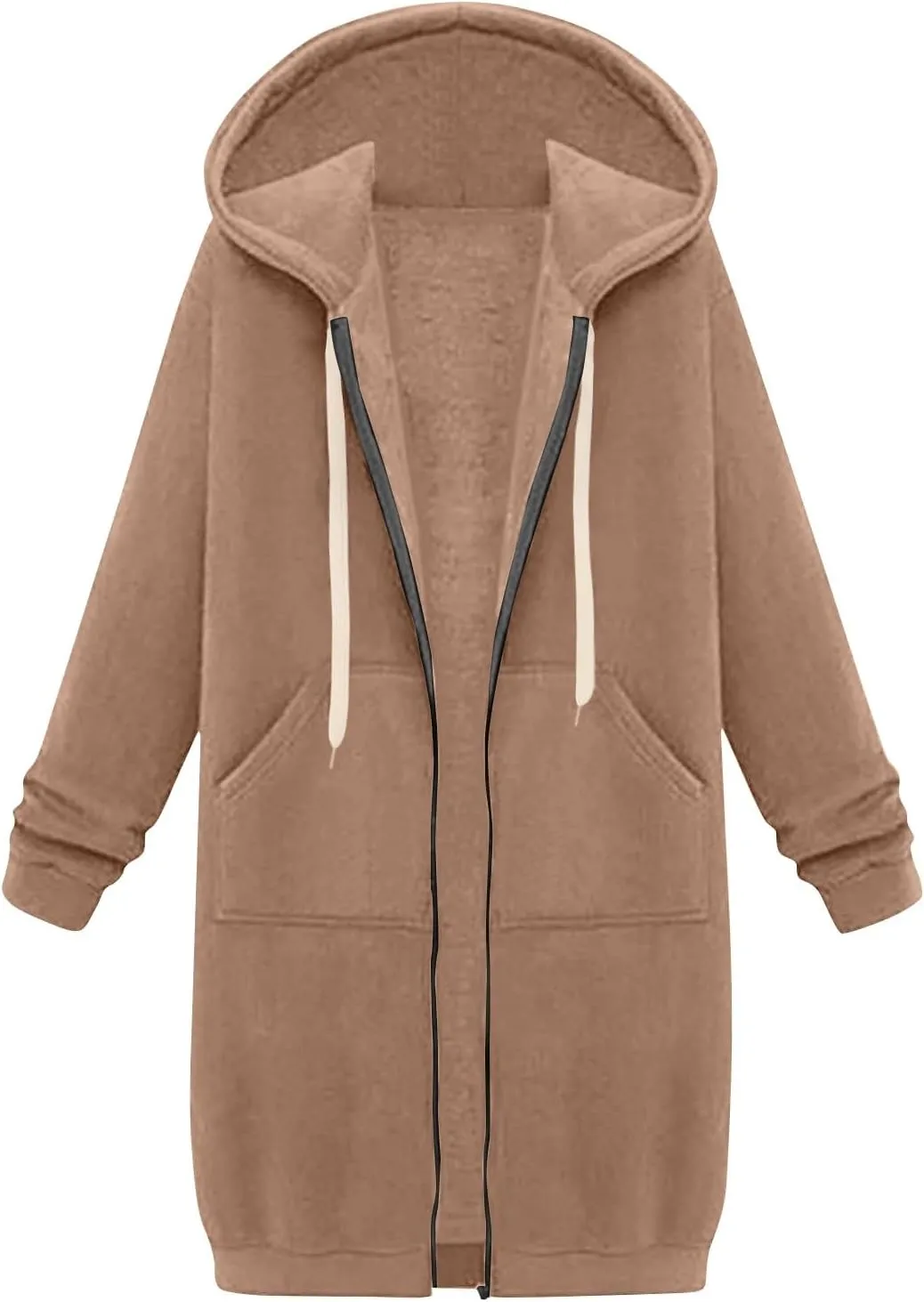 Long Zip Up Hoodie Women Lightweight Cozy Hooded Sweatshirt Jacket Drawstring Open Front Cardigan Hoodies with Pocket