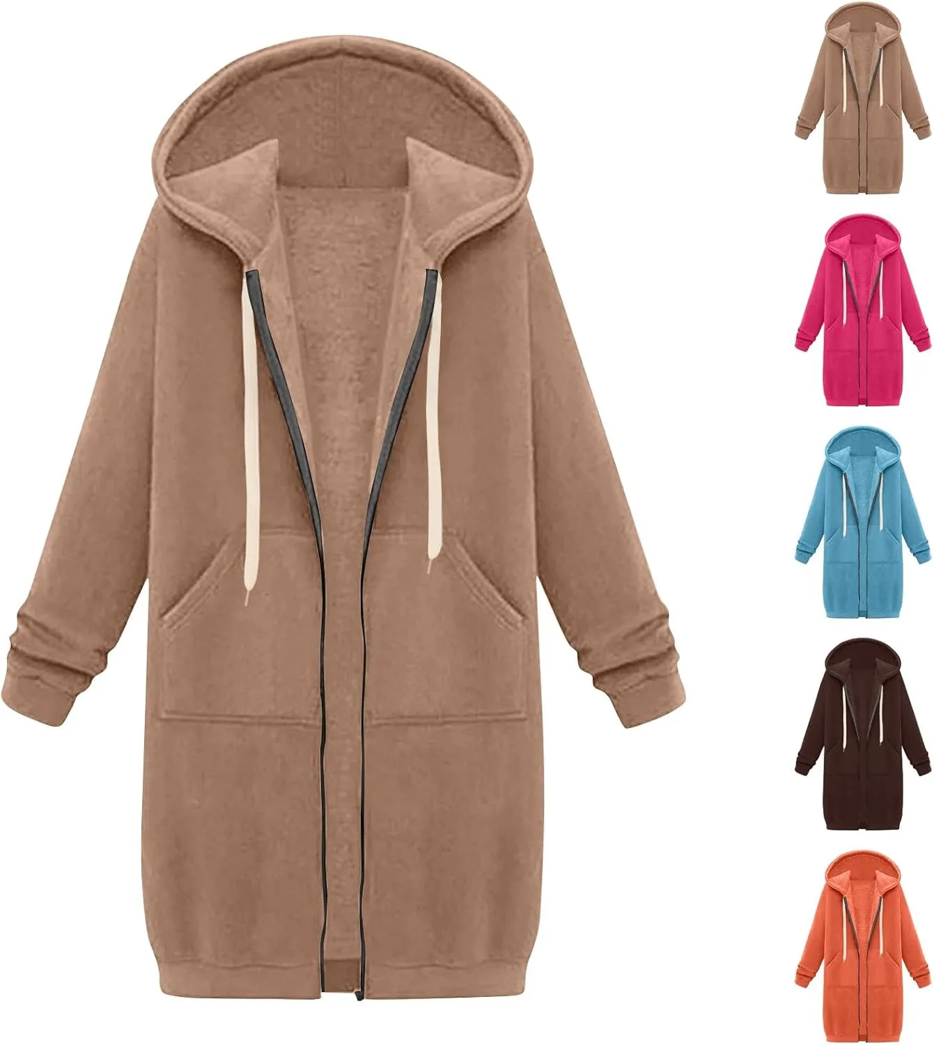 Long Zip Up Hoodie Women Lightweight Cozy Hooded Sweatshirt Jacket Drawstring Open Front Cardigan Hoodies with Pocket