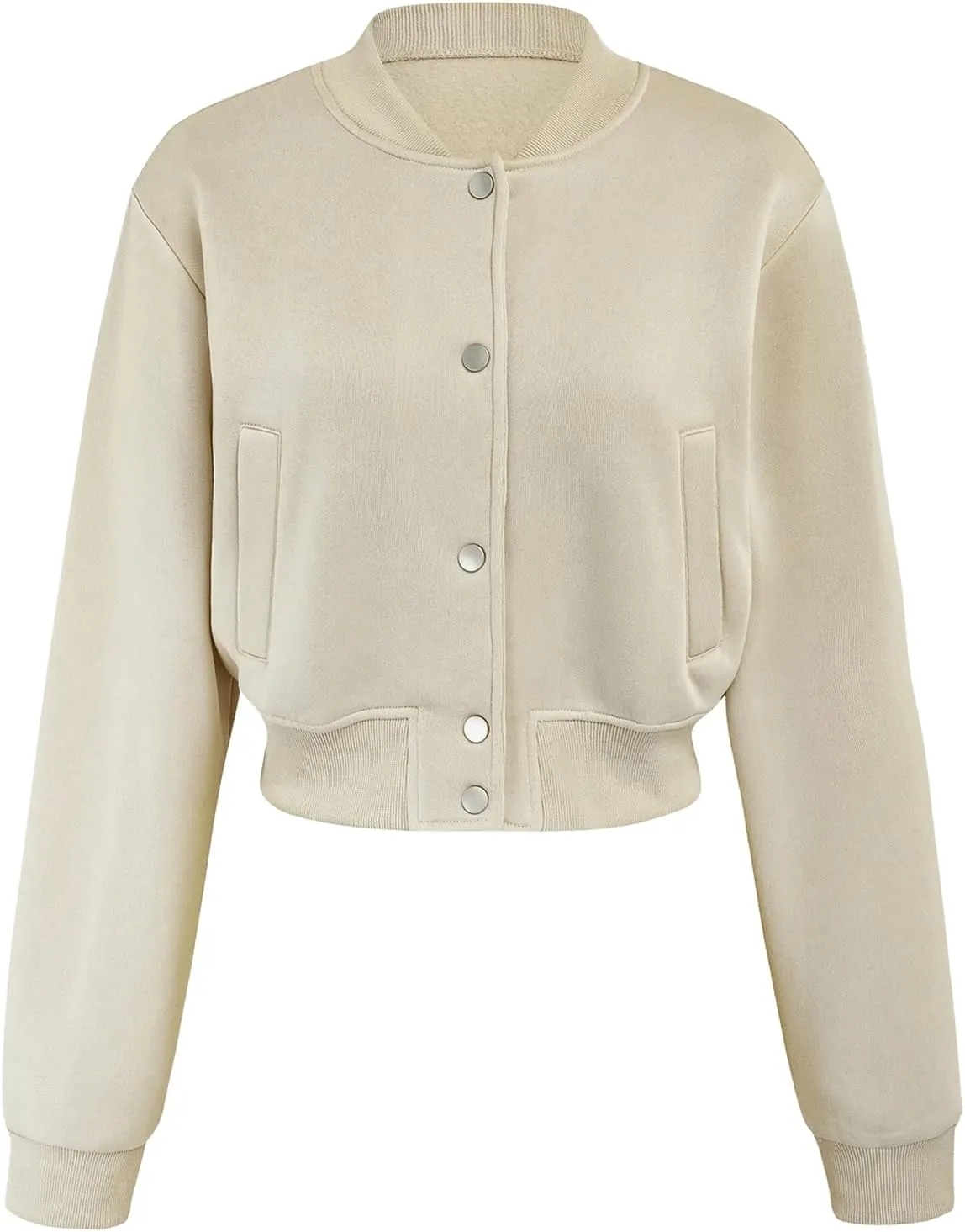 MakeMeChic Women's Long Sleeve Crop Top Baseball Jacket Button Down Varsity Jackets with Pocket