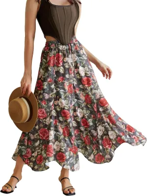 Maxi Skirts for Women Summer 2025 Floral Skirt Flowy Boho Skirt