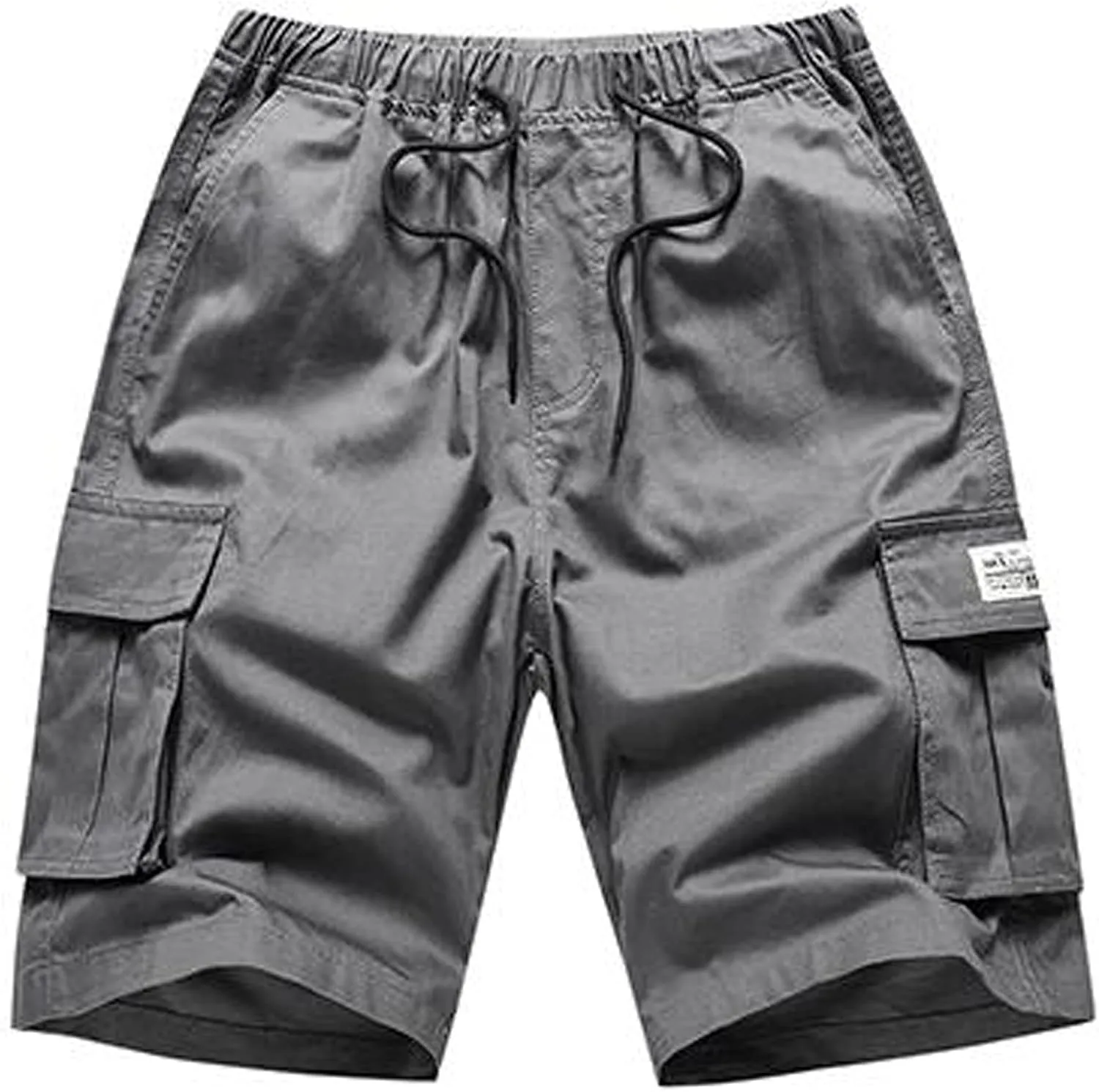 Mens Cargo Shorts Elastic Waist Drawstring Cotton Casual Outdoor Lightweight Shorts with Multi Pockets Jogger Pants