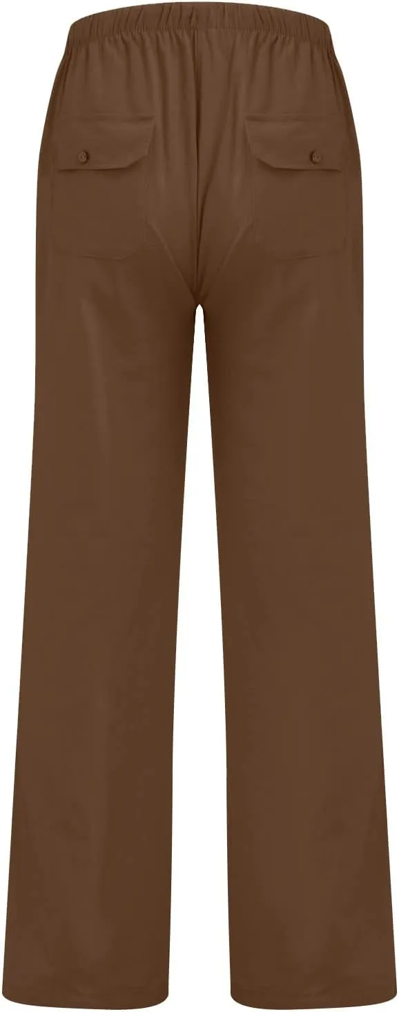 Mens Jogging Pants Men Dress Pants Loose Casual Solid Color Cotton Linen Trousers Elastic Tie Printed Straight Pants