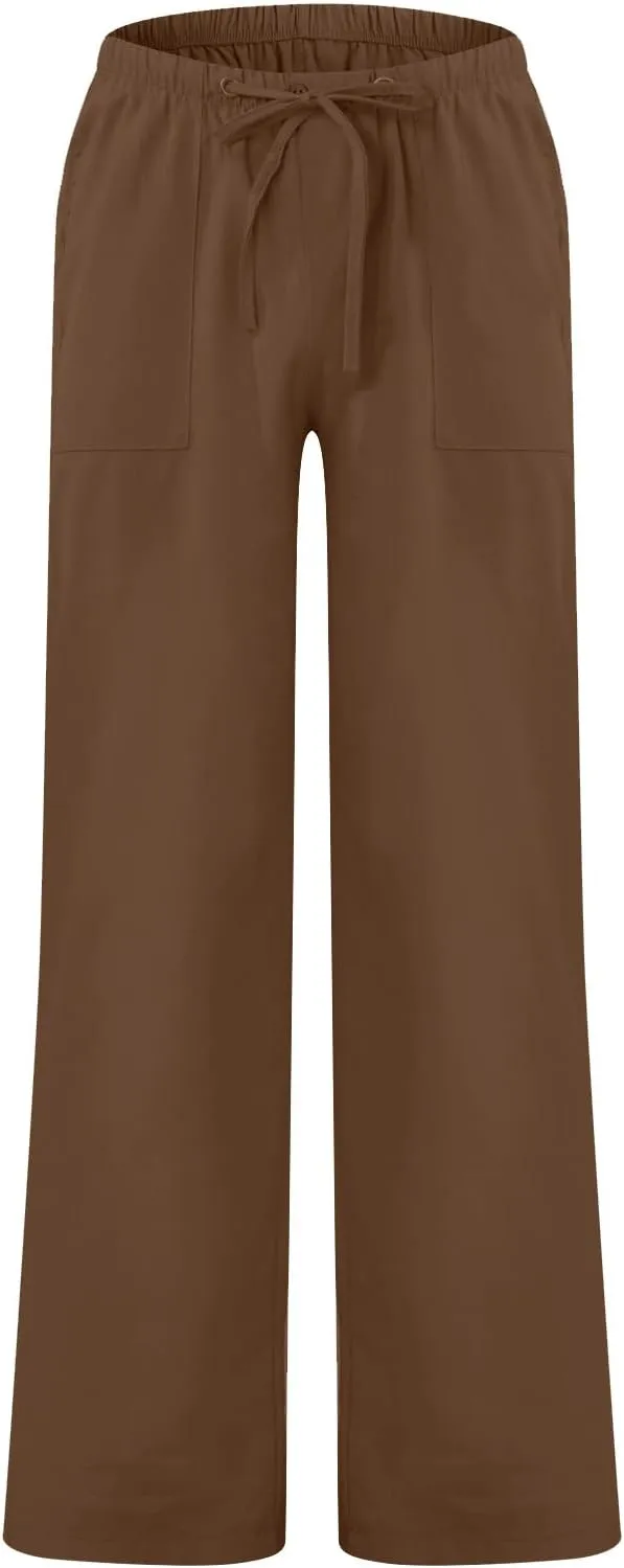 Mens Jogging Pants Men Dress Pants Loose Casual Solid Color Cotton Linen Trousers Elastic Tie Printed Straight Pants