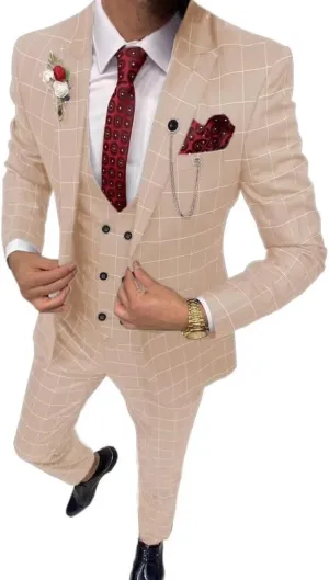 Men's Suit Slim Fit 3 Piece Plaid Suits for Men Checked Tuxedo Suit Men Formal Plaid Blazer Vest Pants Set