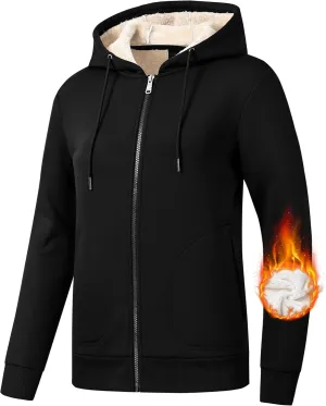 MoFiz Women's Fleece Zip Up Hoodie Warm and Cozy Sherpa Lined Sweatshirt Winter Hoodie Jackets for Women with Pockets