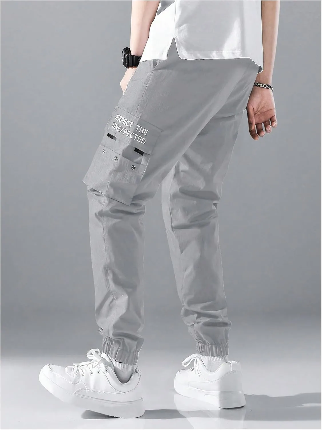 OYOANGLE Men's Casual Cargo Joggers Track Jogging Sweatpants Drawstring Waist Jogger Trousers with Pocket