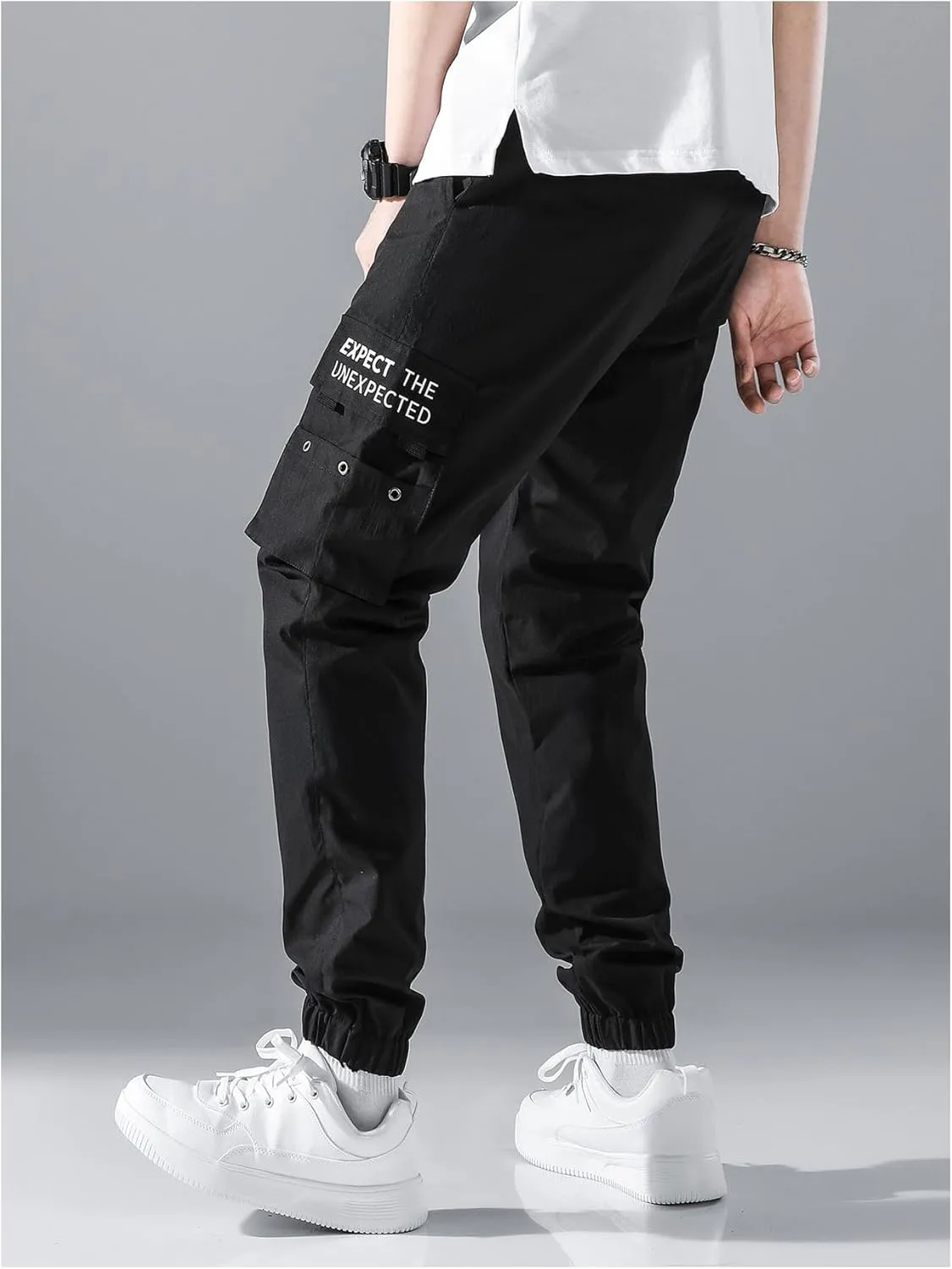 OYOANGLE Men's Casual Cargo Joggers Track Jogging Sweatpants Drawstring Waist Jogger Trousers with Pocket