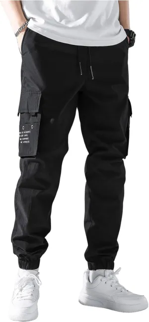 OYOANGLE Men's Casual Cargo Joggers Track Jogging Sweatpants Drawstring Waist Jogger Trousers with Pocket
