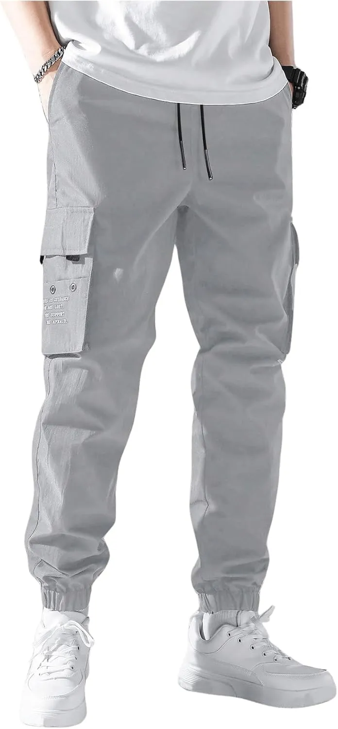 OYOANGLE Men's Casual Cargo Joggers Track Jogging Sweatpants Drawstring Waist Jogger Trousers with Pocket