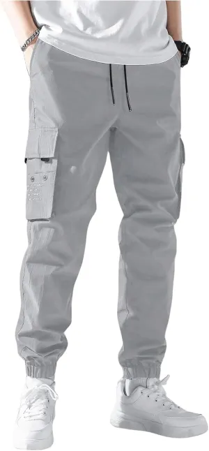 OYOANGLE Men's Casual Cargo Joggers Track Jogging Sweatpants Drawstring Waist Jogger Trousers with Pocket