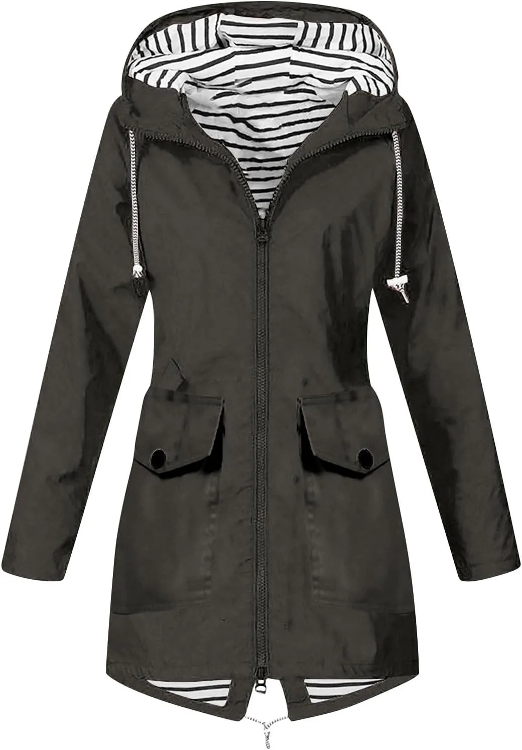 Rain Jacket for Women Lightweight Long Hooded Raincoat Waterproof Outdoor Travel Hiking Windbreaker Trench Coats