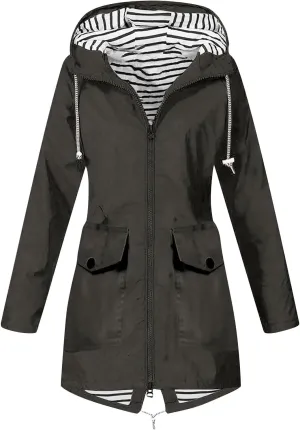 Rain Jacket for Women Lightweight Long Hooded Raincoat Waterproof Outdoor Travel Hiking Windbreaker Trench Coats