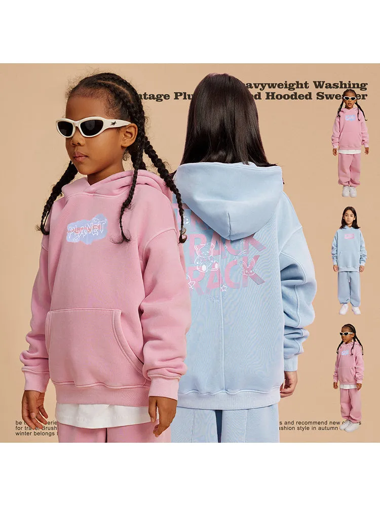 Retro Washed Letter Print Kids Hoodies
