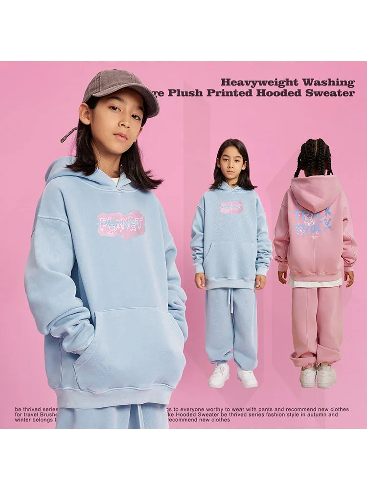 Retro Washed Letter Print Kids Hoodies