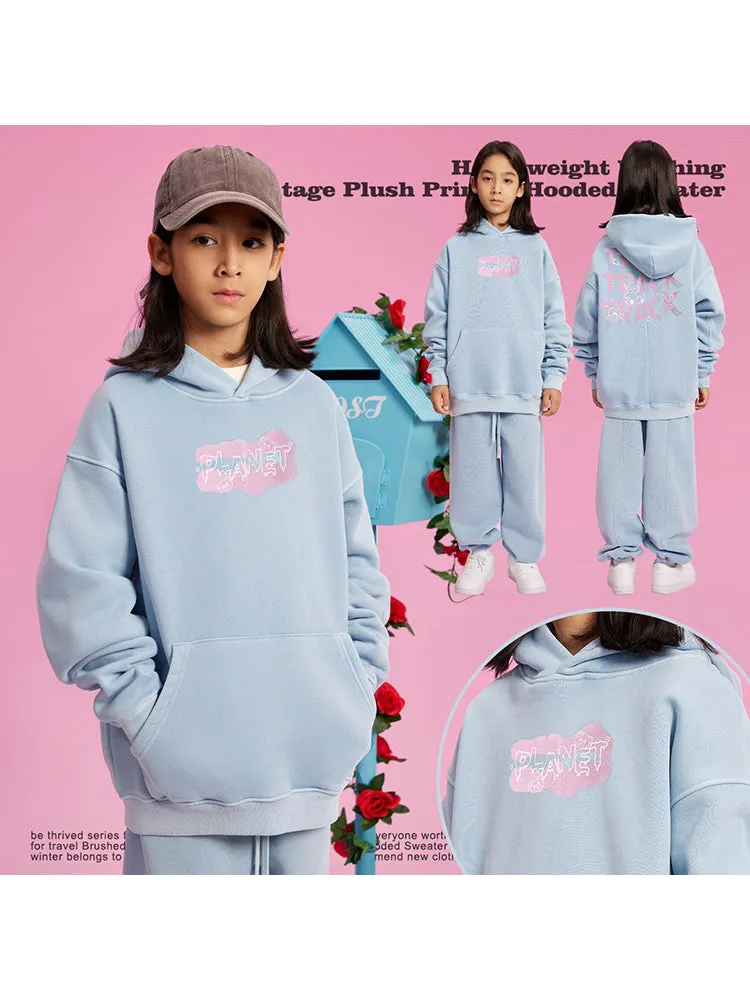 Retro Washed Letter Print Kids Hoodies