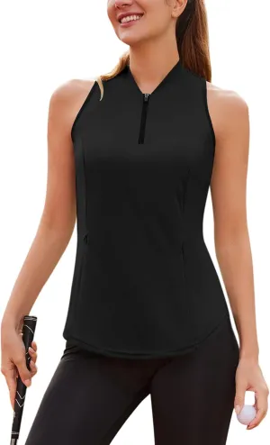 Sleeveless Golf Shirt Racerback Polo Shirts for Women Quarter Zip Quick Dry UPF 50  Tennis Tank Tops with Pocket