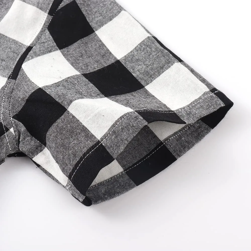 Spring&Gege Boys Plaid Short Sleeve Shirt Casual Button Down Checked with Chest Pocket (5-14 Years)