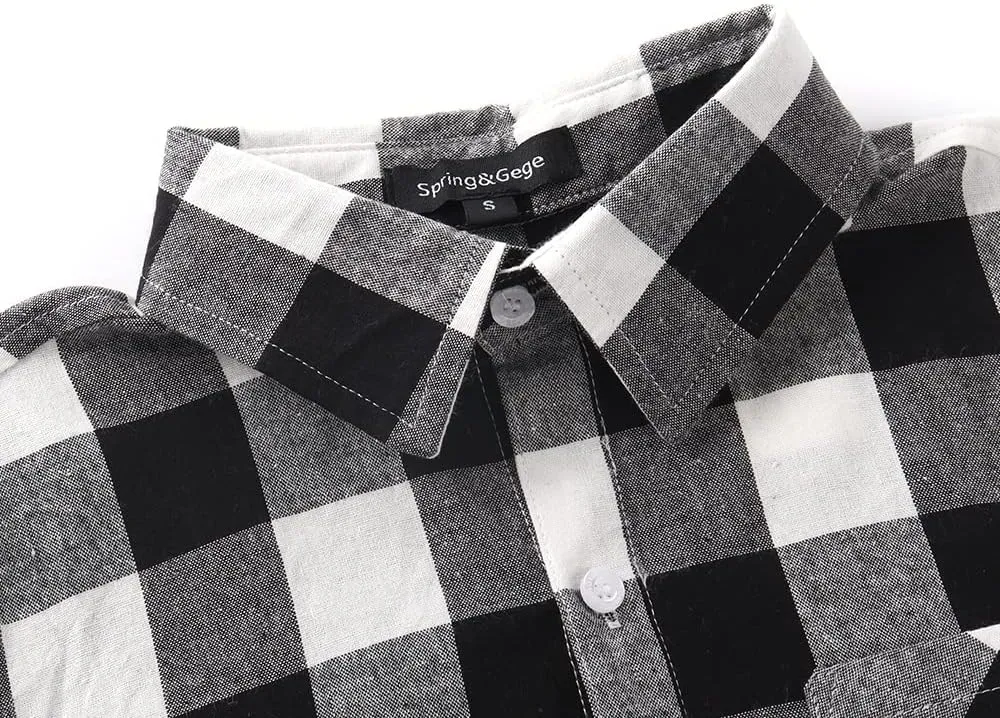 Spring&Gege Boys Plaid Short Sleeve Shirt Casual Button Down Checked with Chest Pocket (5-14 Years)
