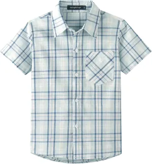 Spring&Gege Boys Plaid Short Sleeve Shirt Casual Button Down Checked with Chest Pocket (5-14 Years)