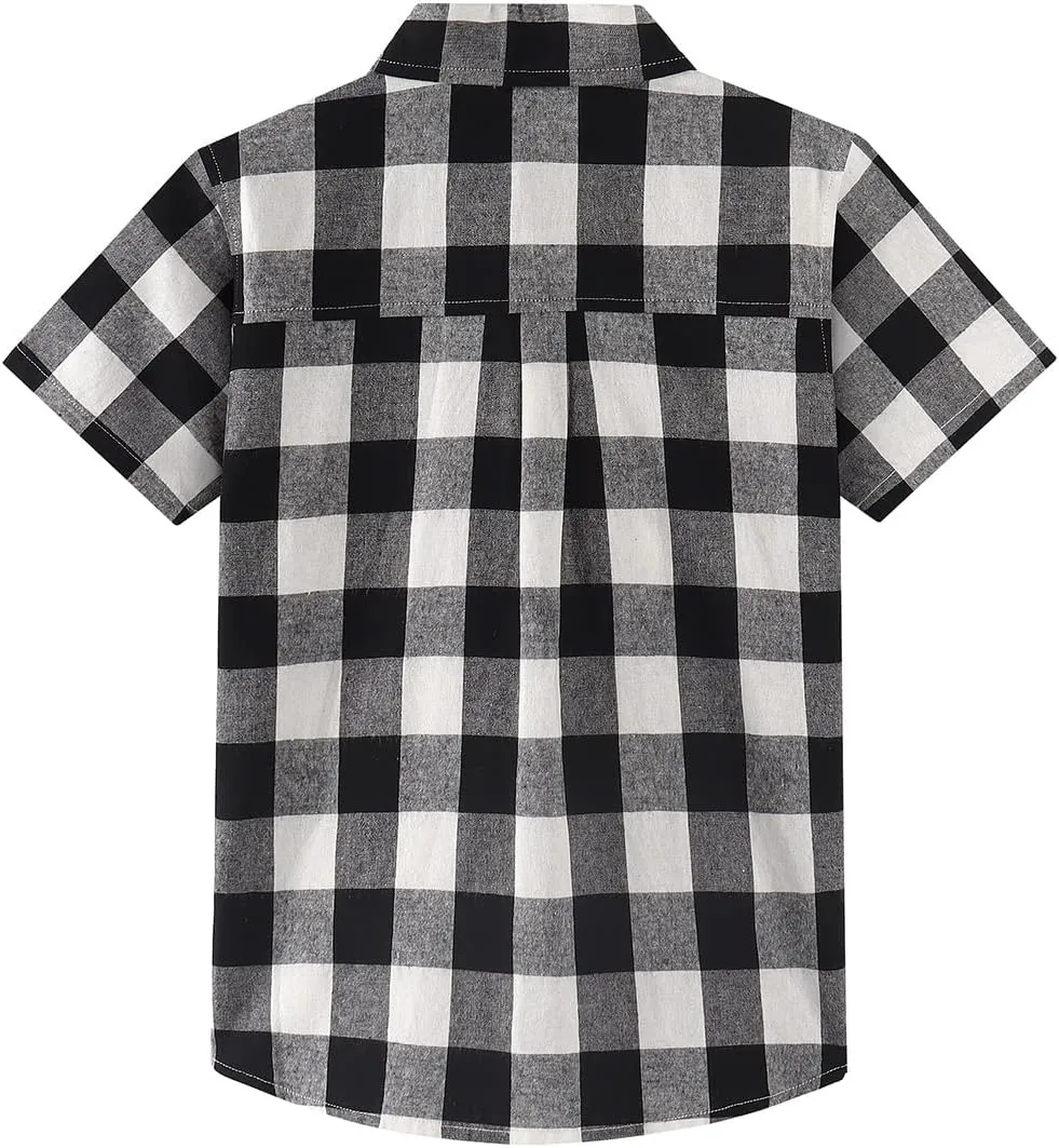 Spring&Gege Boys Plaid Short Sleeve Shirt Casual Button Down Checked with Chest Pocket (5-14 Years)