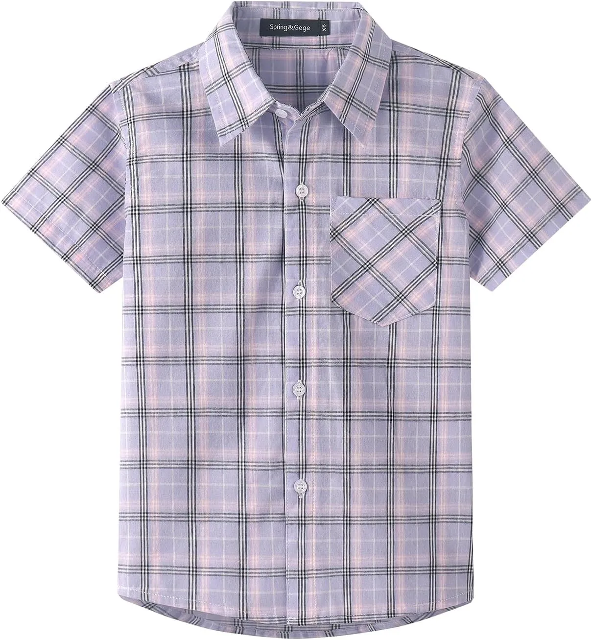 Spring&Gege Boys Plaid Short Sleeve Shirt Casual Button Down Checked with Chest Pocket (5-14 Years)