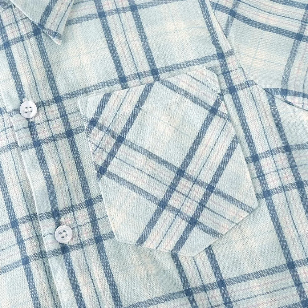 Spring&Gege Boys Plaid Short Sleeve Shirt Casual Button Down Checked with Chest Pocket (5-14 Years)