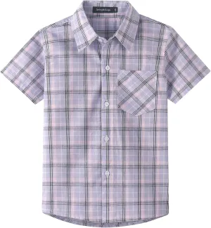 Spring&Gege Boys Plaid Short Sleeve Shirt Casual Button Down Checked with Chest Pocket (5-14 Years)