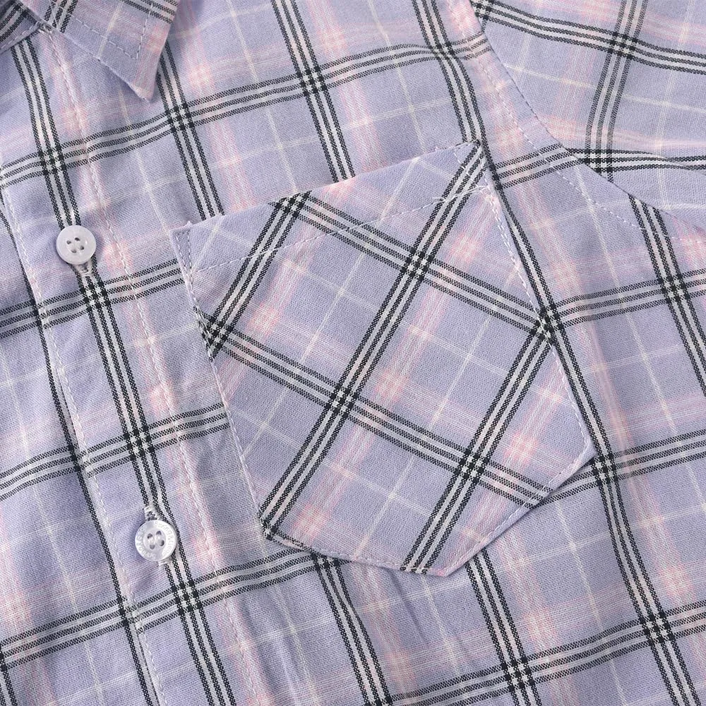 Spring&Gege Boys Plaid Short Sleeve Shirt Casual Button Down Checked with Chest Pocket (5-14 Years)