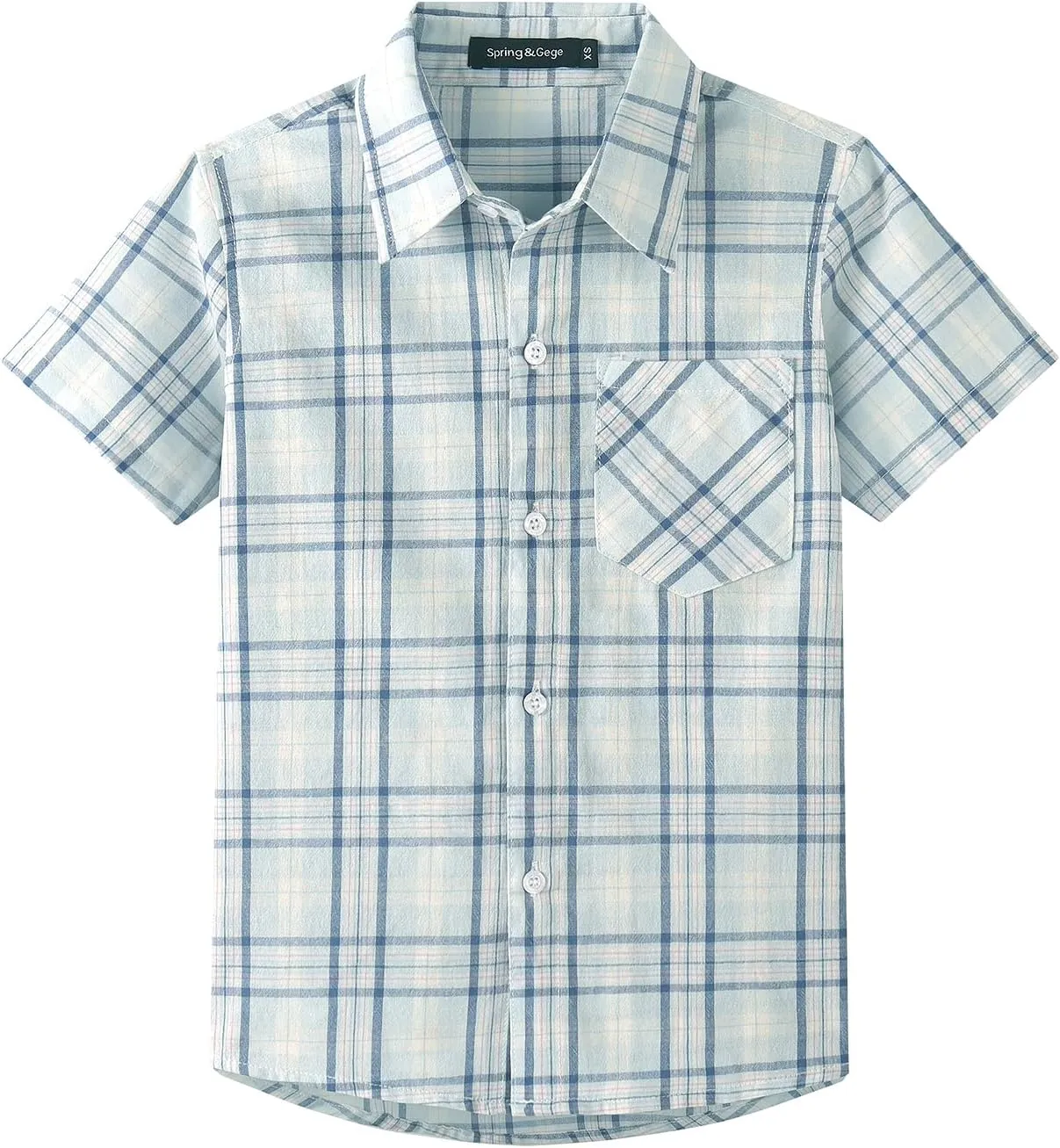 Spring&Gege Boys Plaid Short Sleeve Shirt Casual Button Down Checked with Chest Pocket (5-14 Years)