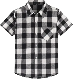 Spring&Gege Boys Plaid Short Sleeve Shirt Casual Button Down Checked with Chest Pocket (5-14 Years)