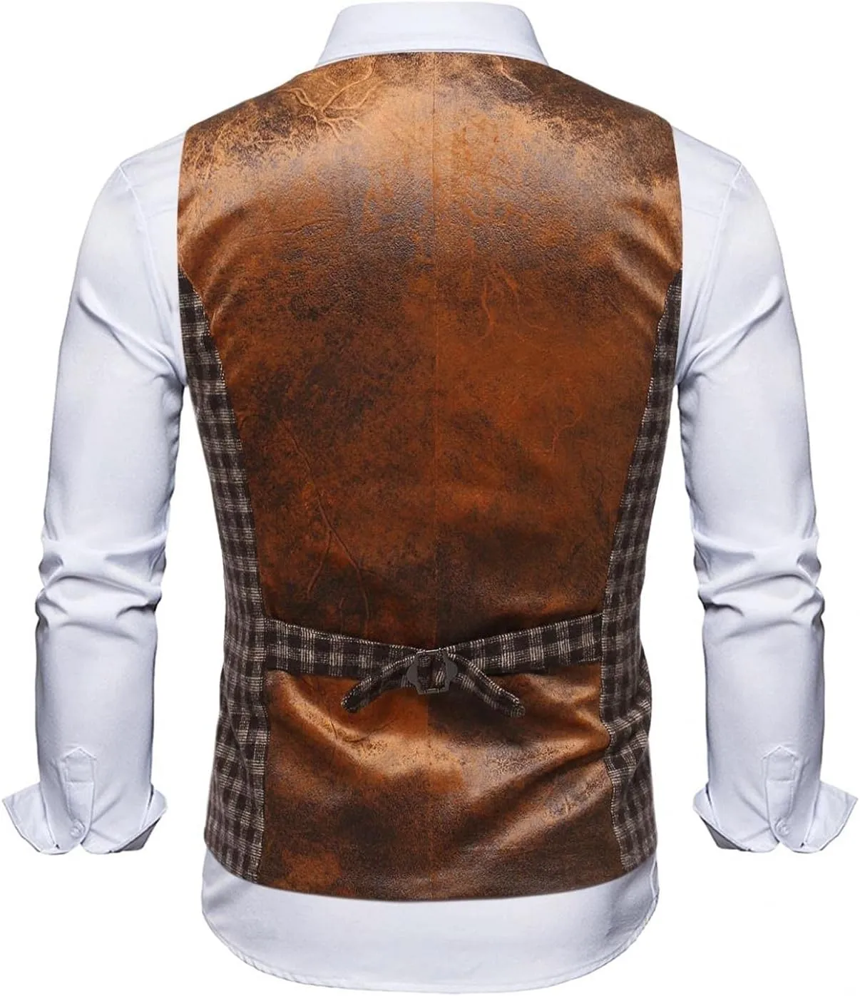 Stoota Mens Casual Suede Vest Jacket, Retro Double-Breasted Suit Vest, Classic Plaid Stripe Lapel Collar Dress Waistcoat