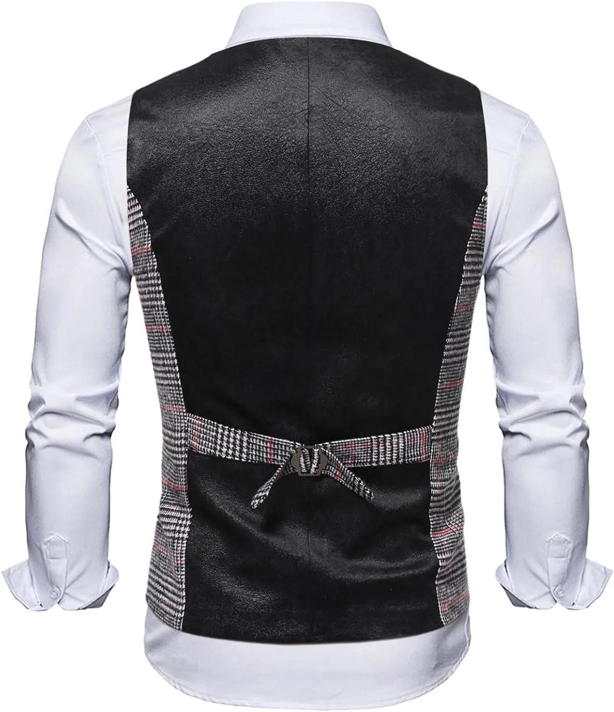 Stoota Mens Casual Suede Vest Jacket, Retro Double-Breasted Suit Vest, Classic Plaid Stripe Lapel Collar Dress Waistcoat